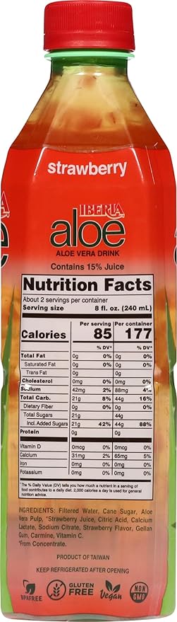 Iberia Aloe Vera Juice Drink Strawberry 16.9 Fl Oz (Pack of 24)