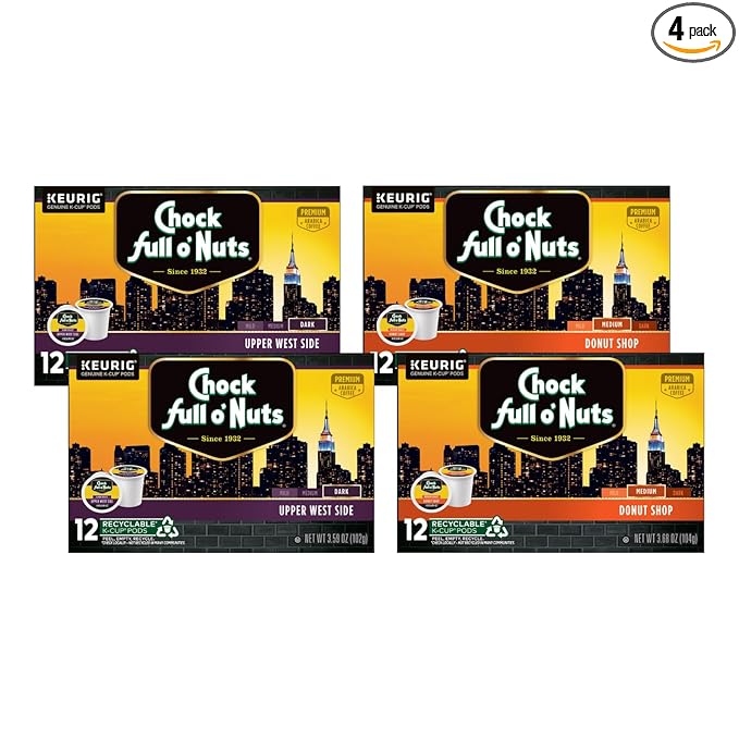Chock Full o'Nuts Coffee K-Cup Pods Donut Shop &amp Upper West Side Coffee 12 CT (2ea) (Variety Pack)