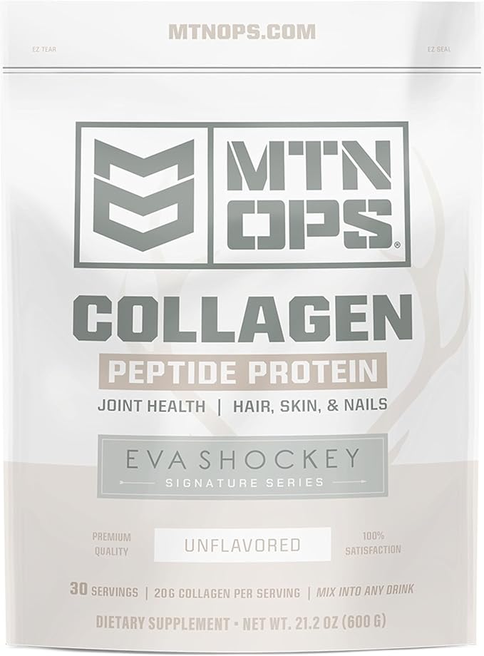 MTN OPS Collagen Peptide Protein Powder by Eva Shockey's Signature Series 20g Unflavored Bovine Collagen Peptide Protein per Serving Zero Sugar Paleo Friendly 30 Servings 21.2 Ounce
