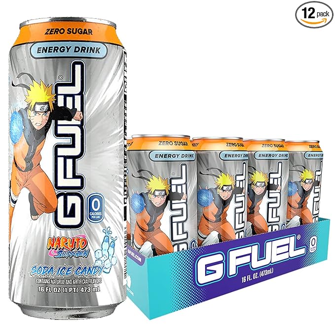 G Fuel Energy Drink Lemon Lime Slushie Sugar Free Beverage with 140mg Caffeine Daily Energy Boost with Focus Amino Vitamin + Antioxidants 16 oz Cans (Naruto Shippuden 12-Pack)
