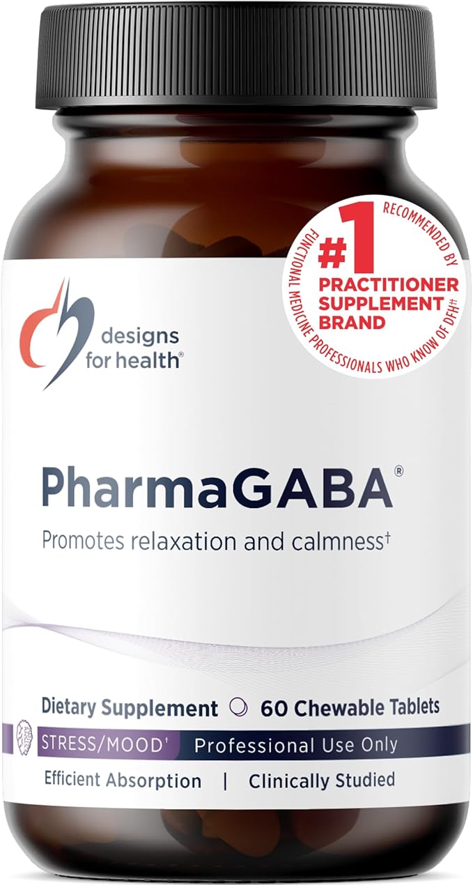 Designs for Health Chewable GABA - 200mg PharmaGABA Chewables Fermented + Bioavailable GABA Supplement to Support Calm - Non-GMO + Gluten Free (60 Tablets)
