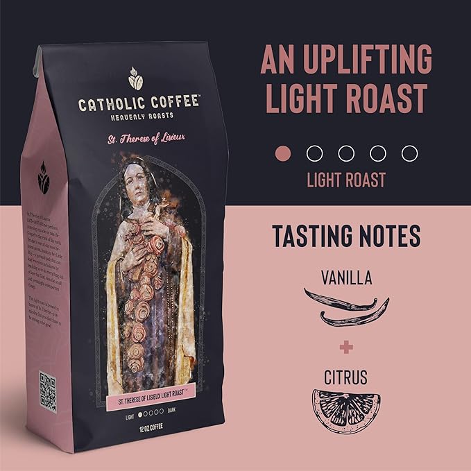 Catholic Coffee St. Thérèse of Lisieux Light Roast Ground Coffee &amp Tumbler Gift Set - 12oz Bag Christmas Gift for Coffee Lovers Catholic Holiday Box
