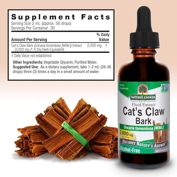 Nature's Answer Cat's Claw Bark Liquid Extract Supplement 2 Ounce - Alcohol Free Cats Claw Tincture &amp Capsules Alternative for Joint &amp Muscle Support Vegan Non-GMO Gluten Free Kosher