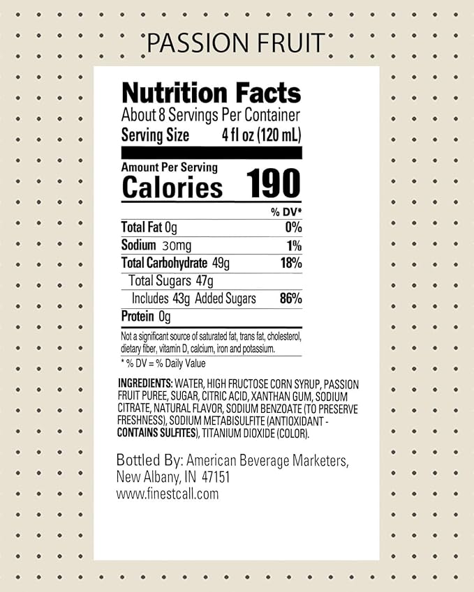 Finest Call Premium Passion Fruit Puree Drink Mix 1 Liter Bottle (33.8 Fl Oz) Pack of 6