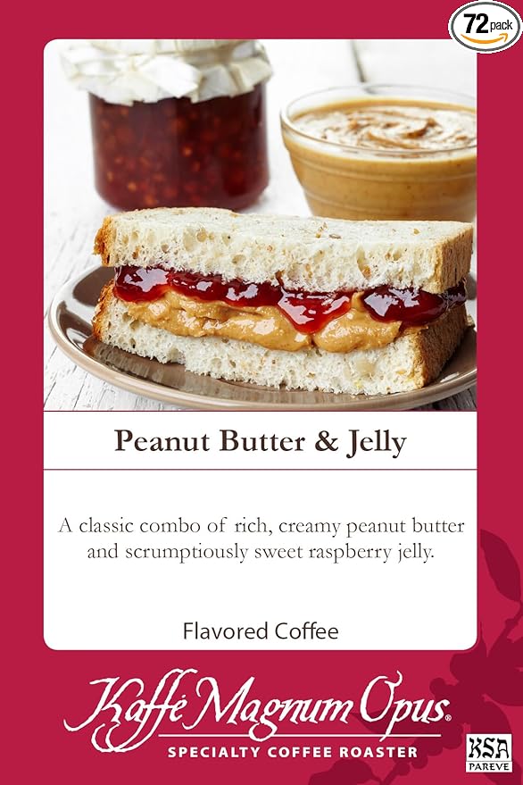 KMO Peanut Butter &amp Jelly Ground Coffee 72 Packs 2.5 oz Each Gourmet Flavored Coffee