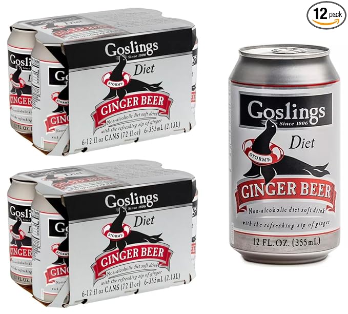 Goslings Diet Ginger Beer Cans of 12 fl oz Each | Ginger Beer Sugar Free For Moscow Mule And Mixers For Alcoholic Drinks (12)
