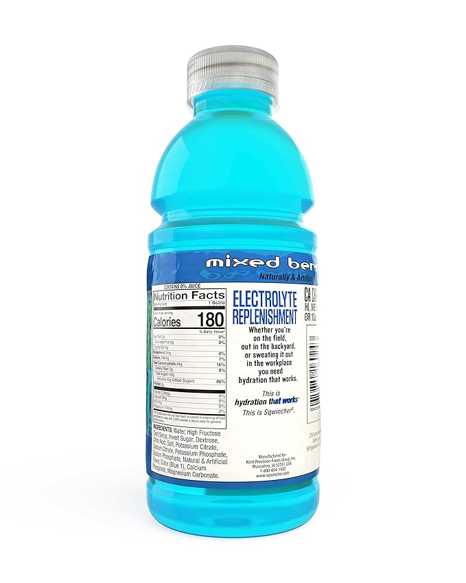 Sqwincher Activity Drink Bottles | Mixed Berry Flavored | Low Calorie | Low Sodium | Ready-To-Drink | Electrolyte Replenishment Hydration Drink | 20 oz (Case of 24)