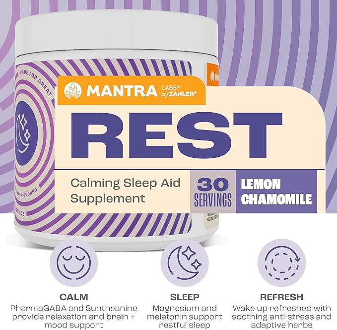 Zahler Mantra Rest The Calming Sleep Aid Supplement Lemon Chamomile Flavor 30 Servings.