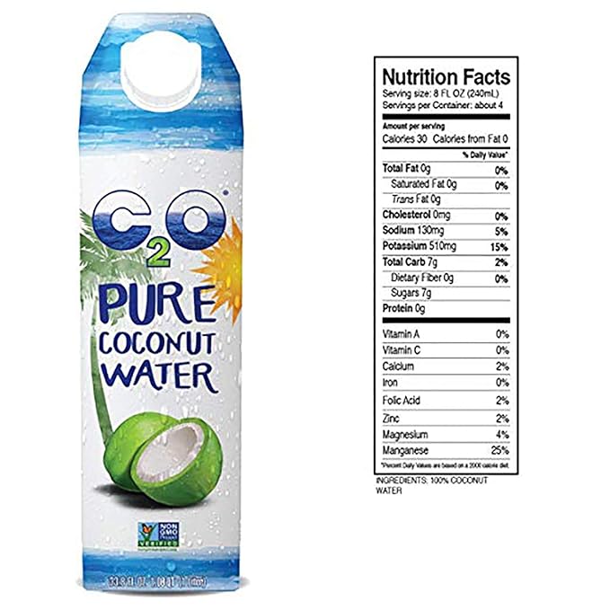 C2O Pure Coconut Water | Plant Based | Non-GMO | No Added Sugar | Essential Electrolytes | 1 Liter (Pack of 6)