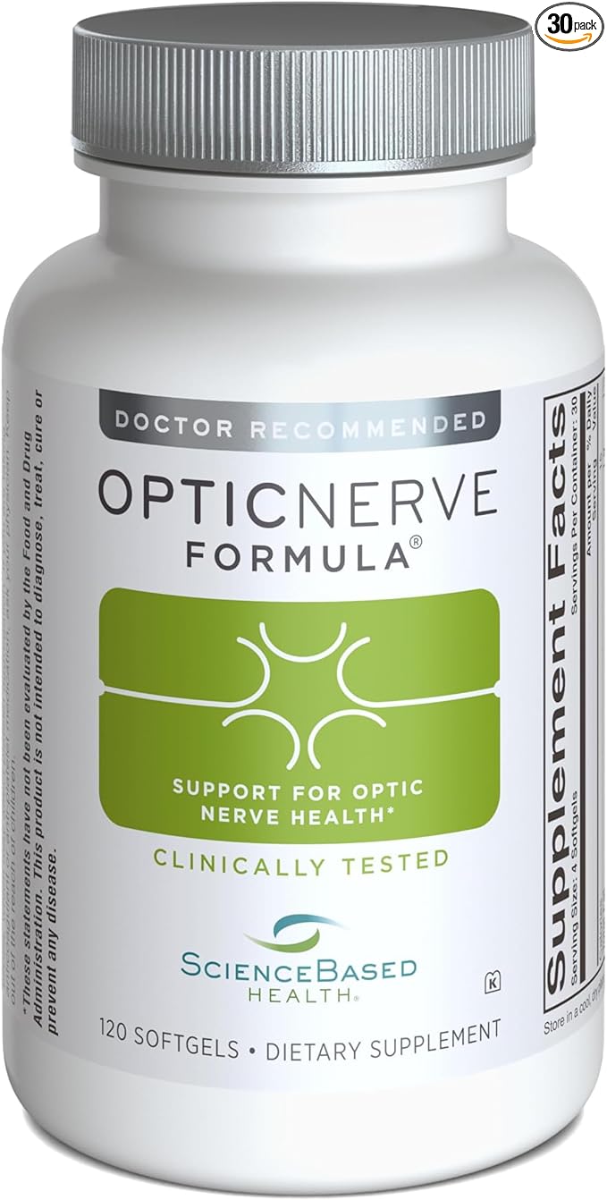 ScienceBased Health Optic Nerve Formula – Clinically Tested Eye Supplement Supports Nerve Function &amp Ocular Circulation – Omega-3s CoQ10 Alpha Lipoic Acid B Vitamins – 30-Day Supply