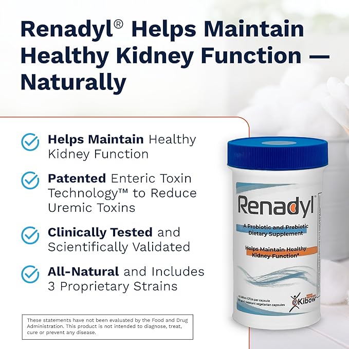 Renadyl Kidney Probiotic Supplement | Urea Creatinine &amp Uric Acid Support | 45 Billion CFUs | Clinically Tested Non-GMO &amp Made in USA 180 Capsules (3 Bottles 3 Month Supply)