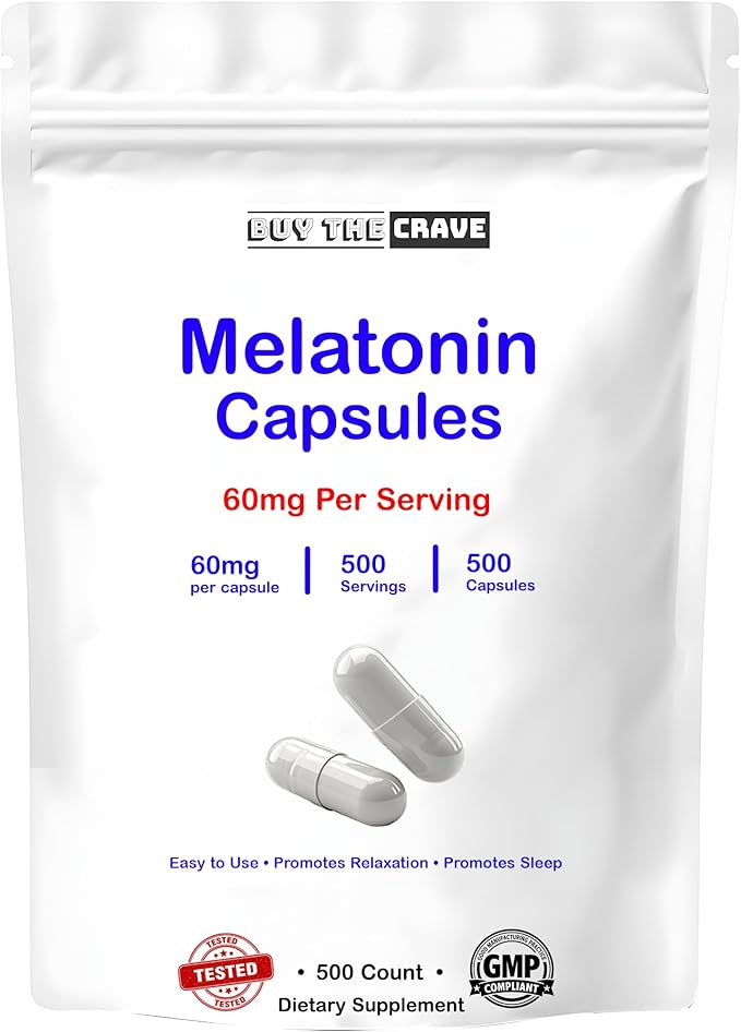 Melatonin 60mg Extra Strength Capsules 500 Counts Easy to Swallow &amp Fast Dissolve | Vegetarian Friendly Non-GMO &amp No Gluten