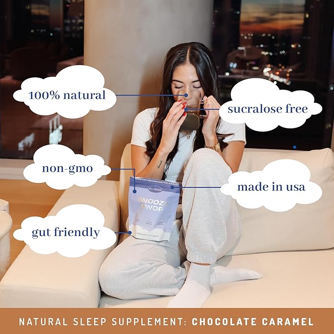 PWDRS Snooze Sleepy Time Hot Chocolate | All Natural Sleep Support | Magnesium Glycinate L Theanine Chamomile Electrolytes | 20 Calories Non GMO | Chocolate Caramel