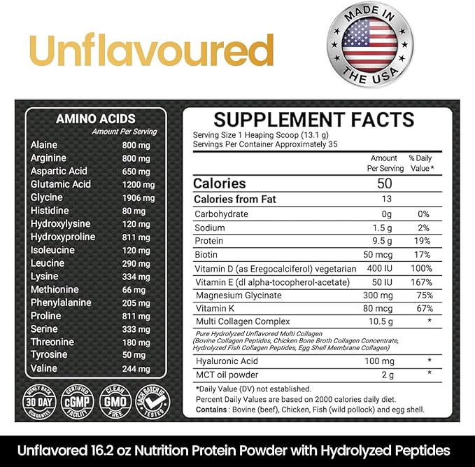 Multi Collagen Protein Powder 16.2 oz (Pack of 12) | 5 Types with Bone Broth Hydrolyzed Peptides Biotin &amp MCT Oil Unflavored Supports Skin Hair Nails Joints &amp Gut Health