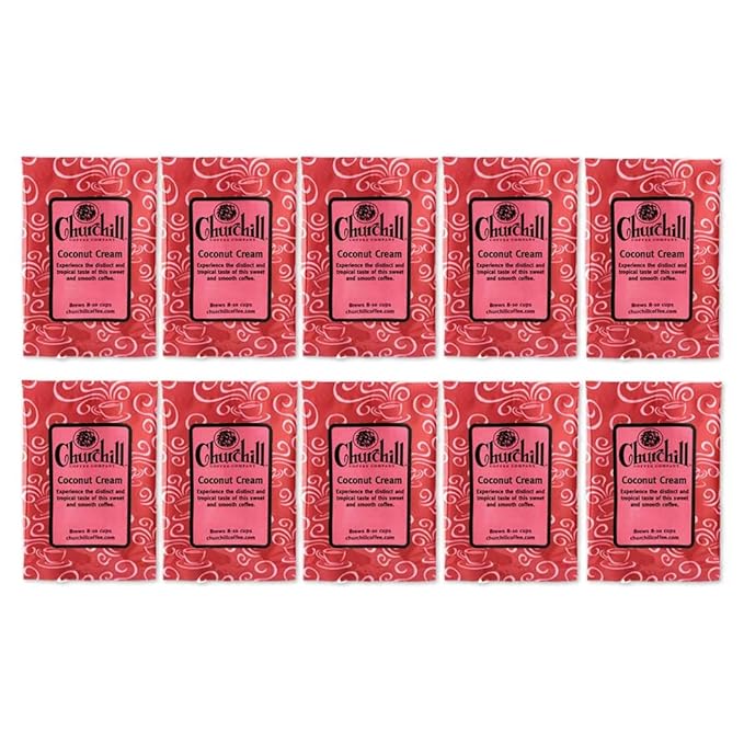 Churchill Coffee Coconut Cream 10 Portioned Packs -1.5 oz each - Ground - Flavored Coffee