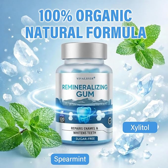 Remineralizing Chewing Gum for Enamel Strength 120 Count Nano Hydroxyapatite Gum with Xylitol Sugar Free Oral Care Mints for Fresh Breath and Dry Mouth Support