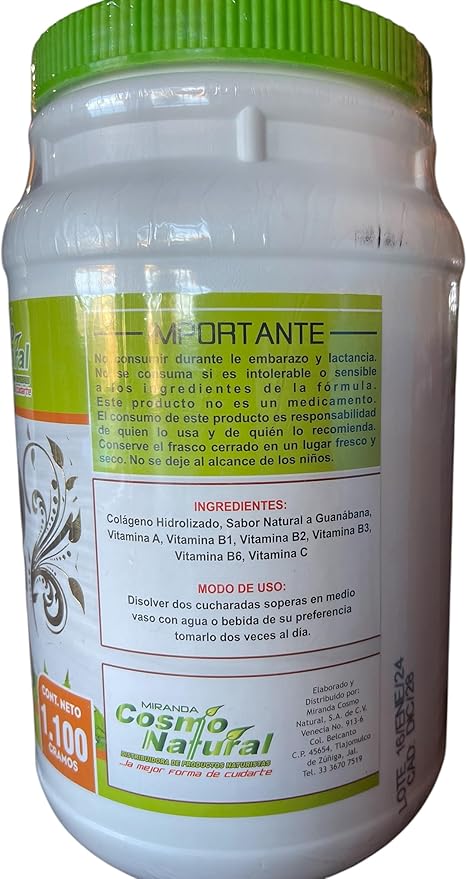 Natural Hydrolyzed Collagen Powder Enhancer Guanabana Flavor 2.2lbs with Vitamins A B C Natural Drink Mix ShakesSmoothies
