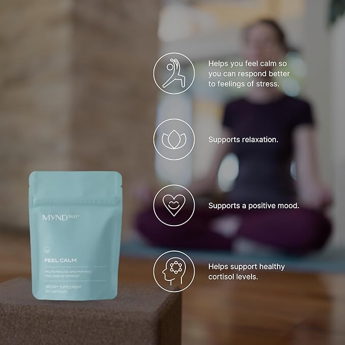 Nu Skin MYND360 Feel Calm with L-Theanine | 60 Capsules | Supports Relaxation &amp Calm Mindset | L-Theanine 200mg Lemon Balm Leaf &amp Magnolia Bark Extract | Calm Aid for Daily Wellness | Vegetar