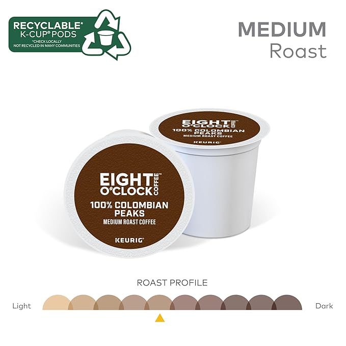 Eight O'Clock Coffee Colombian Peaks Single-Serve Keurig K-Cup Pods Medium Roast Coffee Pods 96 Count