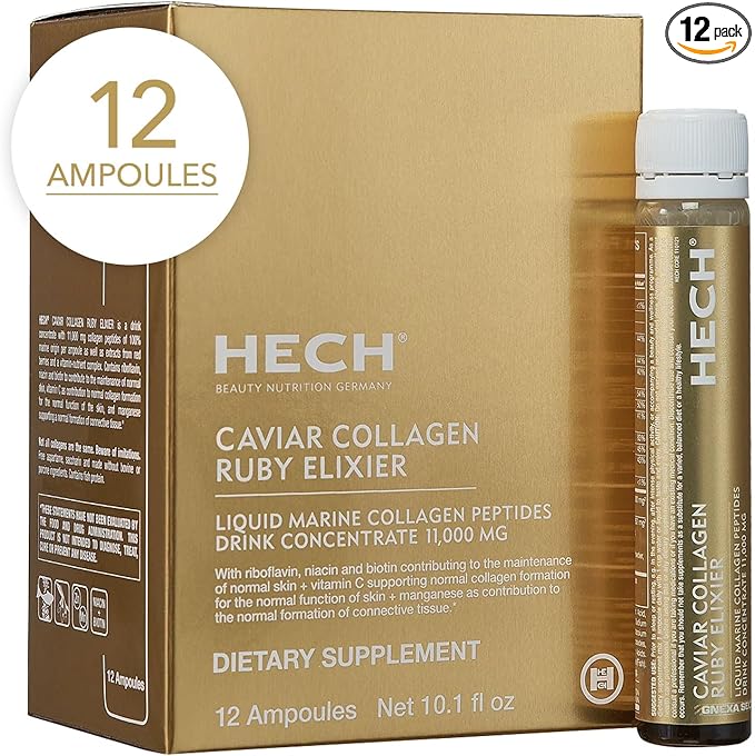 Caviar Collagen Ruby Elixier - Beauty Supplement with 11000 mg Marine and Caviar Collagen Peptides Polyphenols and Complex of 9 bioactive Vita-Mineral Nutrients