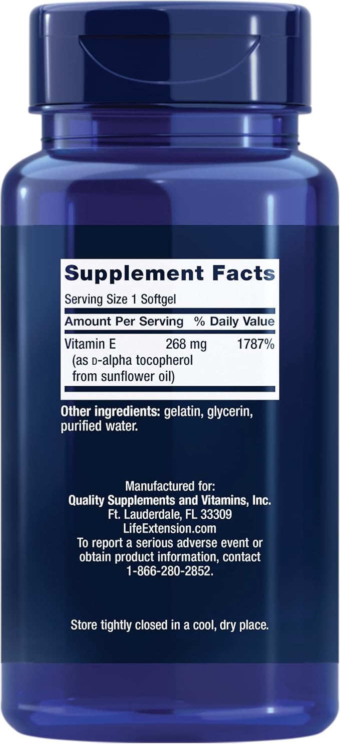 Life Extension Super Vitamin E268 mg (400 IU)Non-Synthetic Vitamin E Supplement Promotes Whole-Body HealthGluten-FreeNon-GMO90 softgels(Pack of 2)