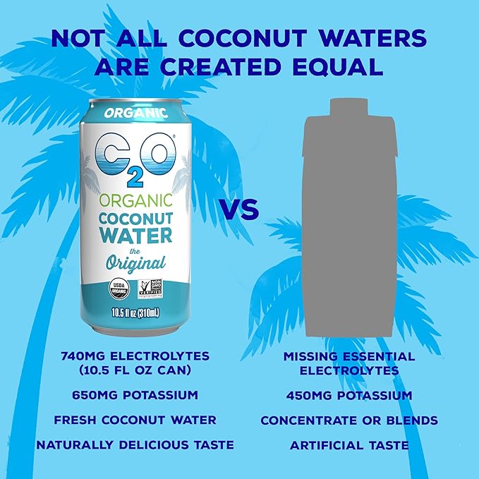 C2O - Organic Coconut Water The Original Flavor (24 Pack 3 Fridge Pack Boxes) - Fresh Coconut Water Non GMO Canned Water - Natural Hydration Essential Electrolytes Potassium - 24 Cans 10.5 FL OZ