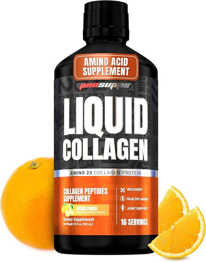 ProSupps Amino23 Liquid Collagen Shots Citrus Punch - Collagen Peptide Post Workout Supplement Supports Healthy Aging Joints Skin &amp Hair - Gluten-Free &amp Zero Sugar - 16 Servings