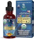 USDA Organic Vitamin D3 K2 Liquid Drops | Vitamin D3 K2 Supplement for Kids &amp Toddlers Ages 1+ | Kids Supplement for Calcium Absorption Strong Bones | Vegan Non-GMO | 2 Fl Oz