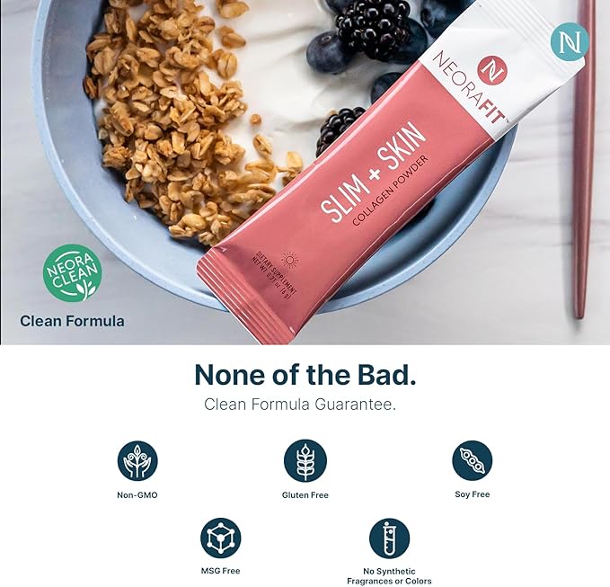 NeoraFit - Slim + Skin Collagen Powder with Marine Collagen Hyaluronic Acid &amp MCTs Supports Skin Hydration Hair &amp Nail Appearance Focus &amp Wellness - 30 Packets