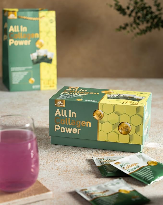 All in Collagen Power – Multi-Type Collagen Powder with Glucosamine &amp Hyaluronic Acid – Supports Joint Mobility Skin Elasticity – Raspberry Flavor – 30 Sachets