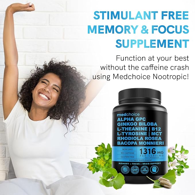 MEDCHOICE Sleep Melatonin (90ct) and Nootropic Brain (60ct) Supplement Bundle - Wellness Duo for Sleep Brain Focus &amp Mood Support - Vegan Non-GMO Gluten-Free