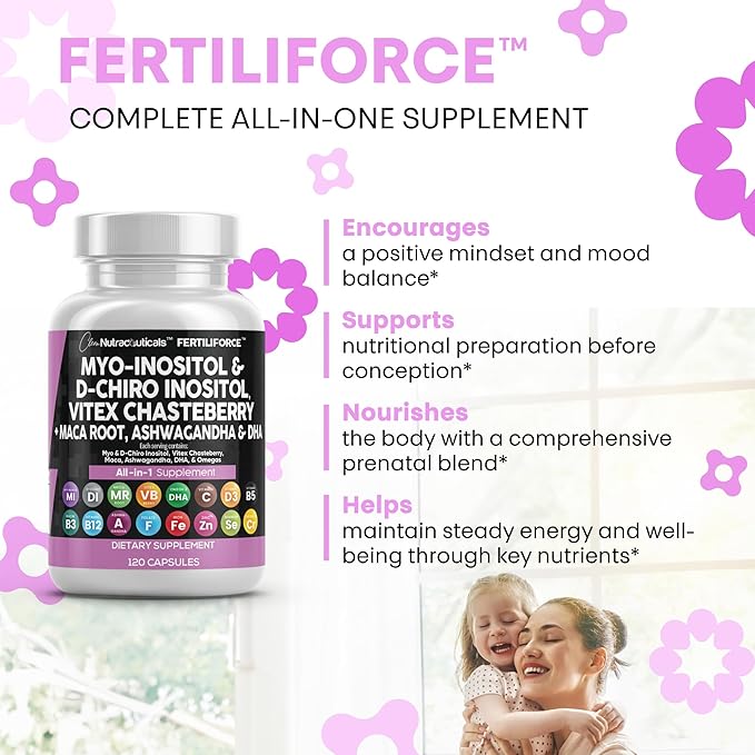Myo-Inositol &amp D-Chiro Inositol 2050mg Fertility Supplement 40:1 Ratio - Prenatal Vitamins for Women with Ashwagandha Maca Root Vitex Chasteberry Iron DHA Folic Acid DIM Zinc - 2Pack