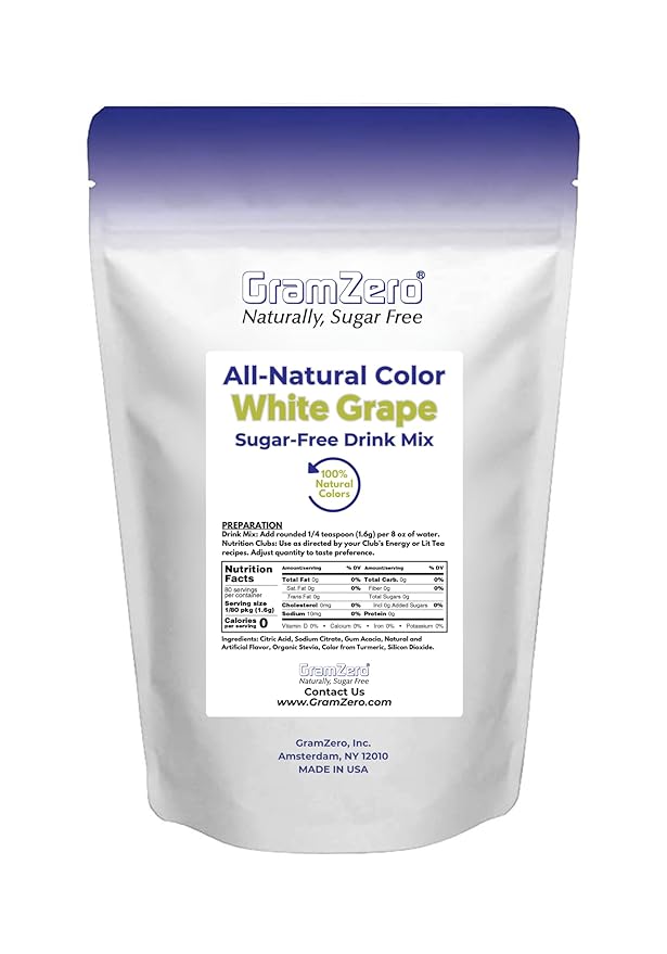 GramZero White Grape Zero Calorie Sugar Free Drink Mix Great For Nutrition Club Loaded Teas Stevia Sweetened