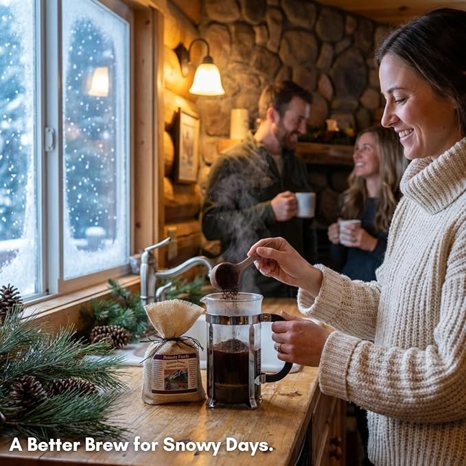 Montana Huckleberry Dessert Ground Coffee - 12 oz Rustic Western Style Burlap Bag from Bounty Foods All Natural Enjoy this Brew as an American Breakfast Essential (HKCof)
