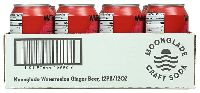 NEW! Moonglade Juicy Watermelon Ginger Beer Organic Small Batch Craft Mixer Non-Alcoholic 21% Juice! Craft Soda (12 Pack)