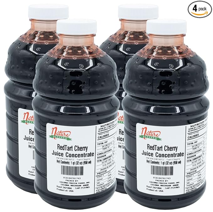 Nature Blessed 100% Pure Tart Cherry Fruit Juice Concentrate - 4 Quarts (4/32 fl oz bottles) Great for Home Vintners Brewers Cider Spirits Smoothies or Jelly