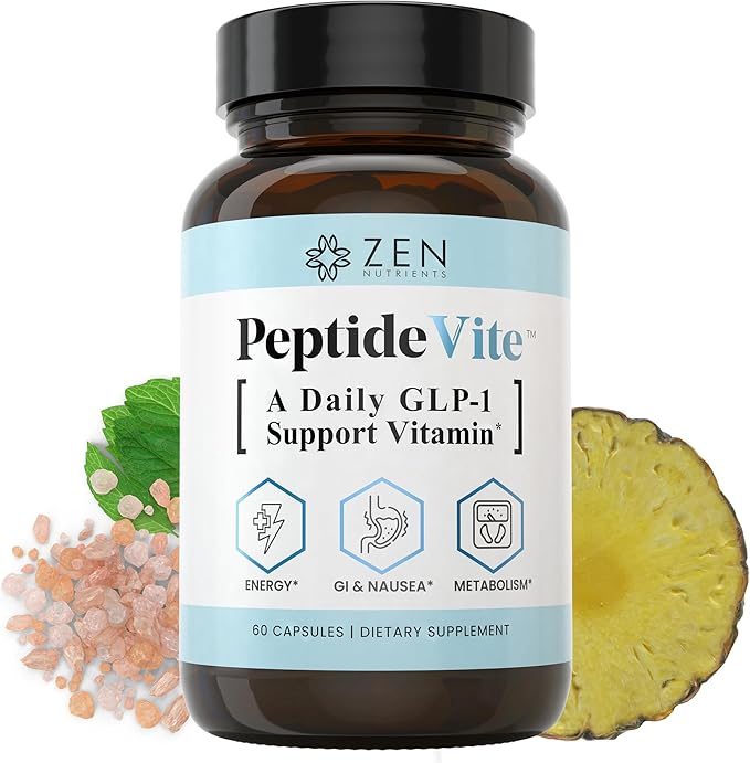 Zen Nutrients PeptideVite GLP-1 Support Vitamin for Gut Health with Probiotics Bromelain Chromium Picolinate &amp Organic Ginger (60 Capsules)