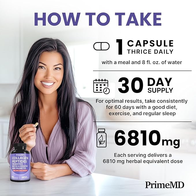 27-in-1 Hair Skin and Nails Vitamins (6810mg) with Biotin 10000mcg - Collagen Supplements for Men and Women - Keratin Supplements with Probiotics and Saw Palmetto 90ct (2-Pack)