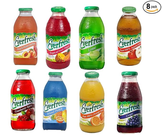 EVAXO LUV BOX - VARIETY  EVERFRESH 16 OZ  PACK OF 8 ( PEACH WATERMELON  TROPICAL FRUIT PUNCH  LIME  APPLE  CRANBERRYP APPLE  ISLAND PUNCH  ORANGE  GRAPE ) 16 Fl Oz (Pack of 8)