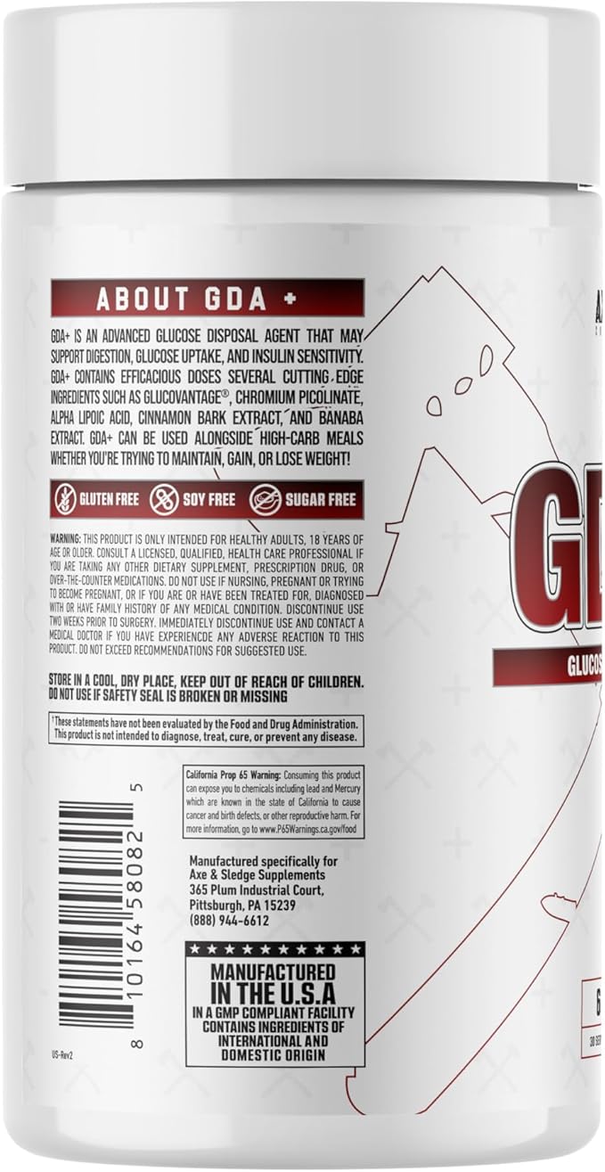 Axe &amp Sledge GDA+ Glucose Disposal Agent | Supports Nutrient Absorption Stable Blood Glucose and Muscle Glycogen Replenishment | 30 Servings