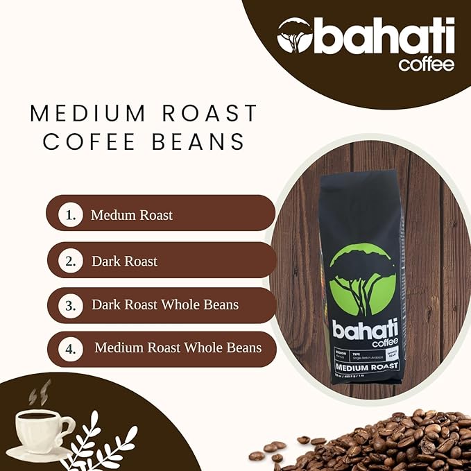 Kenya AA Grade Roasted Arabica Coffee Beans from Kenyan Highlands - 100% Pure Arabica Coffee Roasted Beans (Medium Roast Ground Coffee 1 LB)