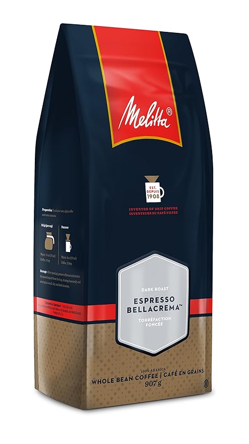 Melitta Espresso BellaCrema Dark Roast Whole Coffee Beans 2 Pound Bag