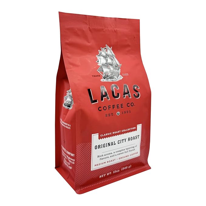 Lacas Coffee Company Medium Fine Ground Coffee 12oz Bag (4 bags Original City Roast)