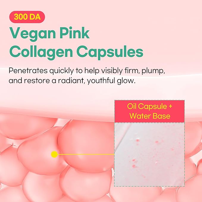 Pink Collagen Ampoule Triple Serum Capsules for Firmness with 300DA Ultra-Low Molecular Collagen Hypoallergenic 1.0 fl.oz