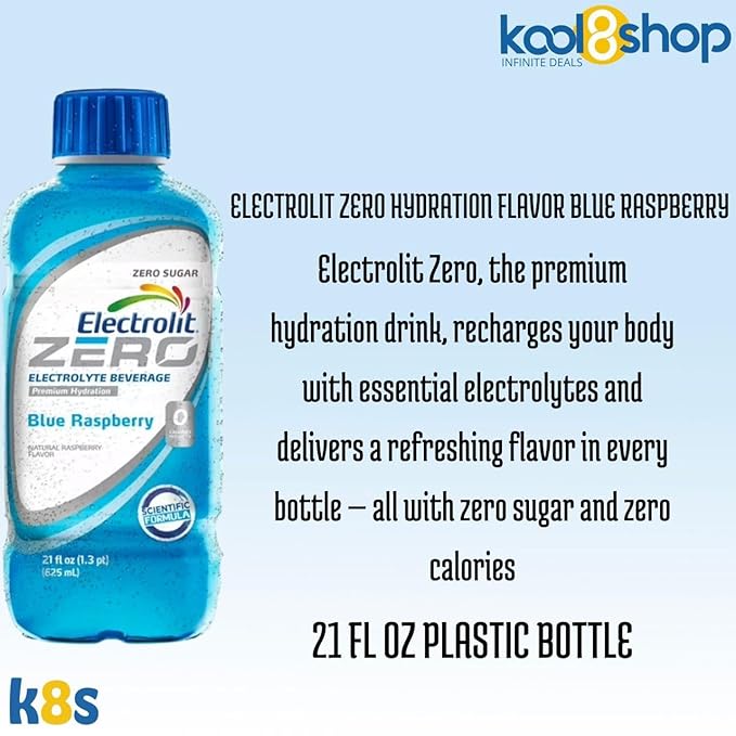 Electrolit Zero Blue Raspberry Hydration Drink With Electrolytes 21 fl oz Plastic Bottle 10 Pack + 1 Microfiber Cooling Towel by KOOL8SHOP Infinite Deals