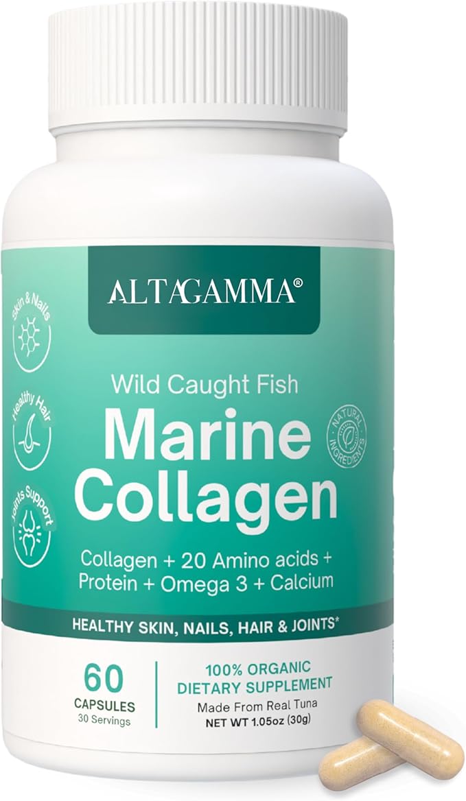Marine Collagen Peptides - Hair Skin Nails &amp Joint Supplement - Organic Marine Collagen for Women &amp Men Non-GMO Gluten-Free No Fillers 60 Marine Collagen Capsules