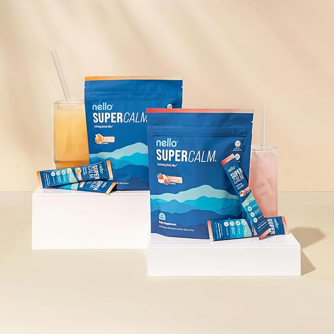 Nello Supercalm Powdered Drink Mix Cortisol Reducer* and Sleep Aid Supplement L Theanine Ksm-66 Ashwagandha Magnesium Glycinate Vitamin D 3 No Sugar Non GMO On The Go 20 Ct Orange Creamsicle