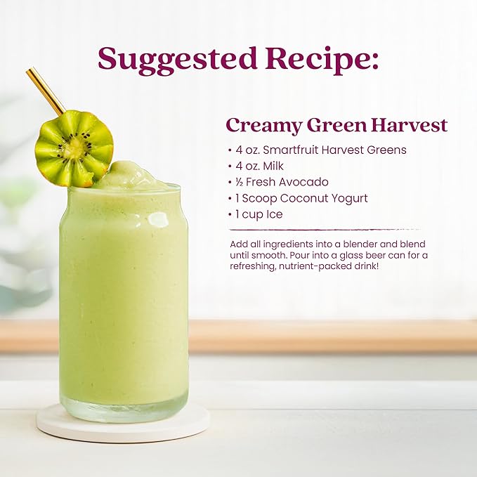 Smartfruit Harvest Greens + Detox – 100% Real Fruit Purée with Kiwi Cucumber Kale Spinach Lemongrass Apple &amp Banana – Great for Smoothies Juice Yogurt Cocktails Teas &amp More – 2-Pk 48