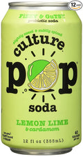 Culture Pop Lemon Lime &amp Cardamom Probiotic Soda Plant Based 12 Fluid Ounces (Pack Of 12)