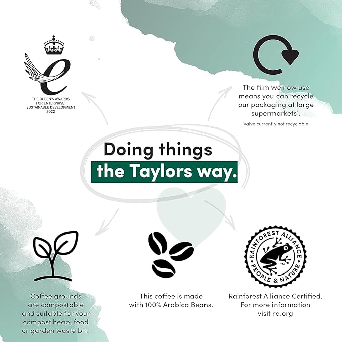 Taylors of Harrogate Ground Coffee (Each Pack 200g) Pick Any 6 from 7+ Flavours Inc. Rich Italian After Dark Hot Lava Java Decaf Lazy Sunday Flying Start and Brasilia